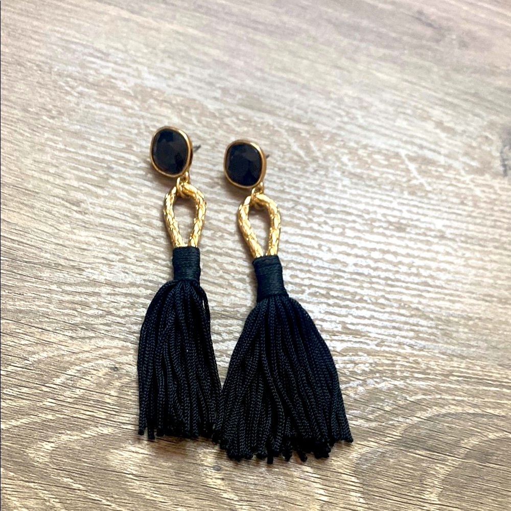 Elegant Black and Gold Tassel Earrings